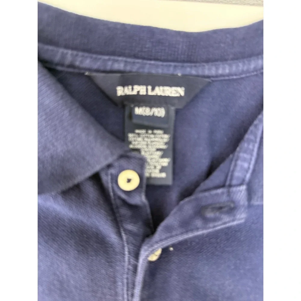 Ralph Lauren Girls Navy Blue Cotton Pleated Polo Shirt Dress Size M 8-10